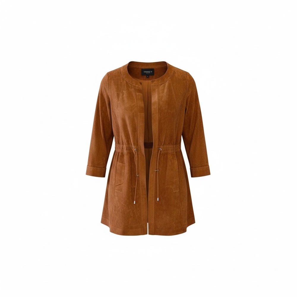 Lafayette 148 New York Suede Drawstring Waist Trench Coat in Cognac